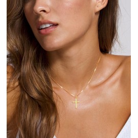 TITUTHIA Gold Cross Necklace for Women, Dainty Cross Pendnat Necklaces for Women Trendy 14k Cute Gold Upgraded Diamond Cross Religious Necklaces Christian Baptism Faith Necklace Jewelry Gifts