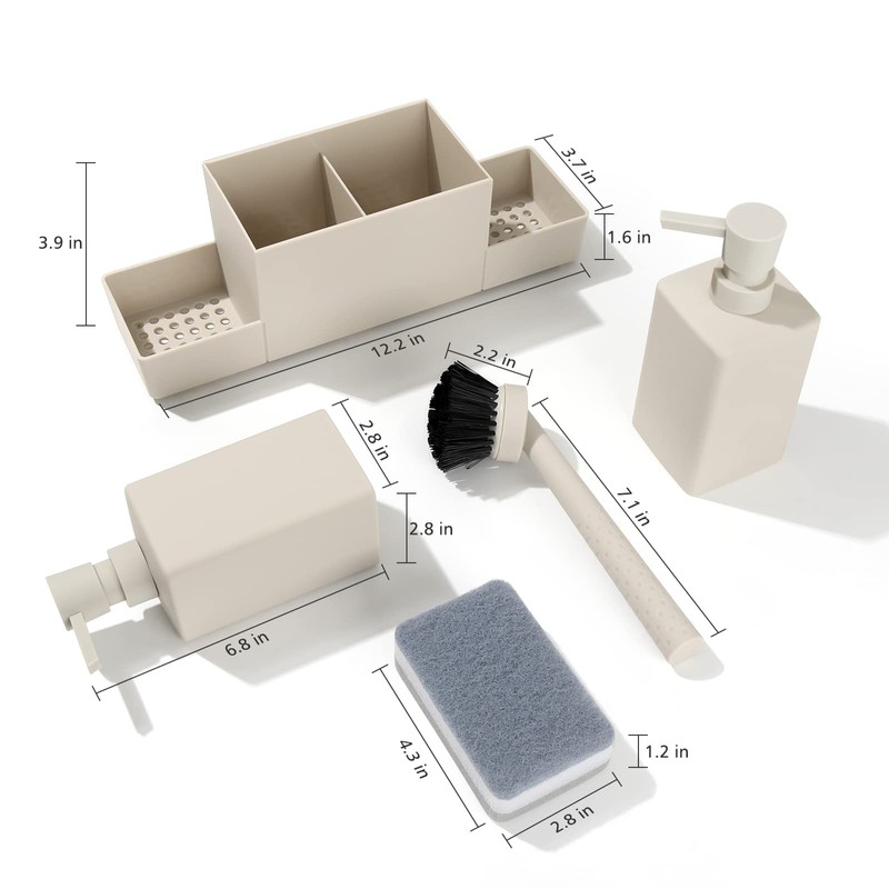 Kitchen Soap Dispenser with Sponge Holder Set for Sink Caddy,