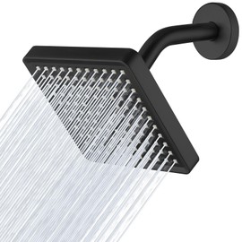 Nuodan High Pressure Rain Shower Head with 6'' Shower Arm - High Flow Square Rainfall Showerhead - Luxury Modern Look - Pressure Boosting (Matte Black)