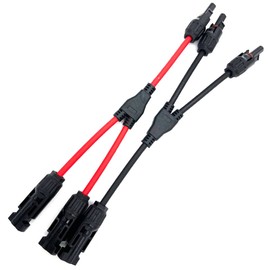 Solar Panel Y Branch Parallel Cable 12AWG, 45A Waterproof Solar 2 to 1 Adapter Cable Wire Male Female Connector 1 Pair, (MFF+FMM,30CM/0.98FT)