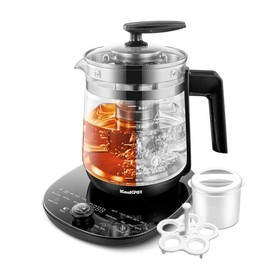 ICOOKPOT Electric Kettle Temperature Control Glass Tea Kettle Programmable Control Tea Pot, 2 Liter Stainless Steel Tea Maker & Coffee Kettle with Tea Infuser, Egg Cooker and Yogurt Box, BLACK