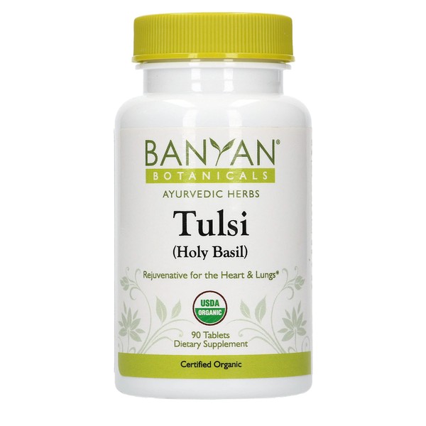 Banyan Botanicals Organic Tulsi, Holy Basil Tablets 90 ct - Adaptogen Supplement Promotes Optimal Function of The Lungs, Heart, & Digestion. Supports Stress Relief and Healthy Inflammatory Response**