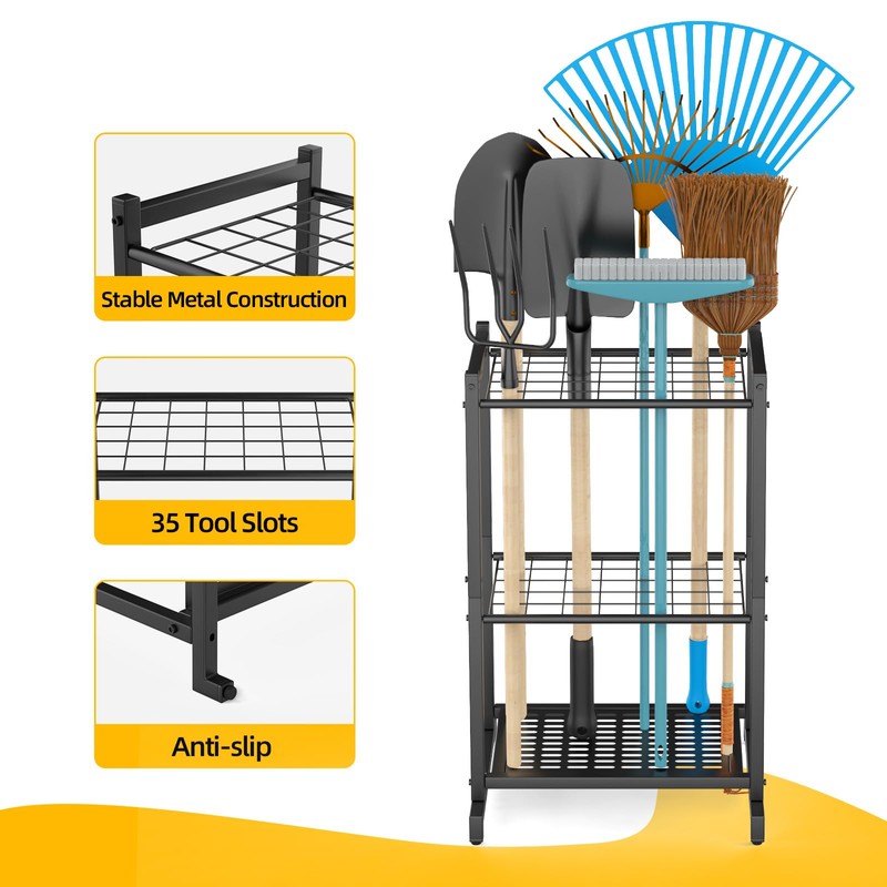 Garden Tool Organizer for Garage，Garden Tool Storage Rack with Wheels，Yard