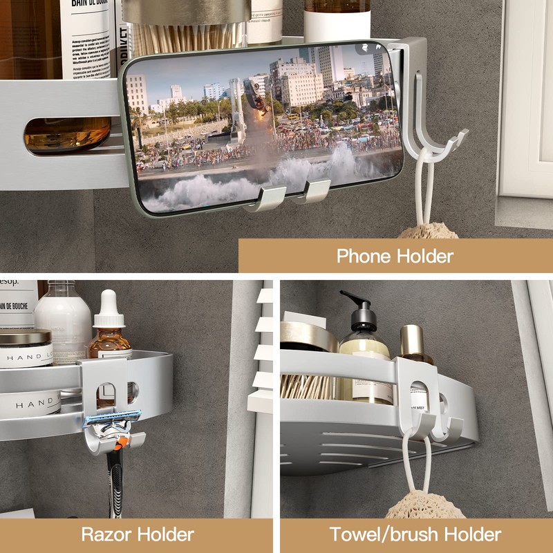 VOLPONE Corner Shower Shelves with Hooks Shower Storage Rack Rustproof