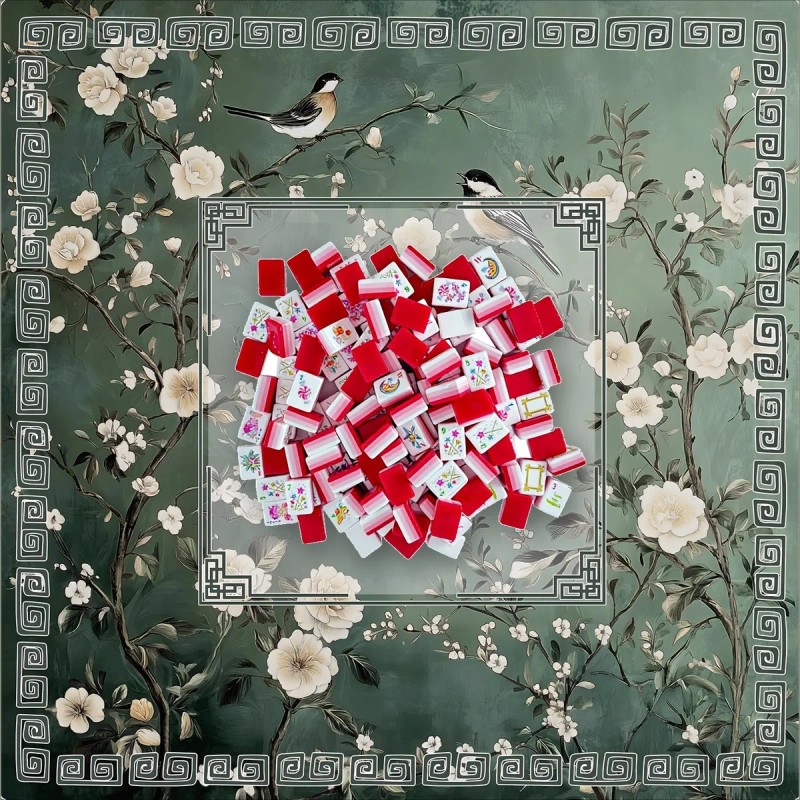 American Mahjong Set 160PCS 32mm 4-Layer Engraved Acrylic Red White