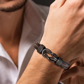 FLHEART Father's Day Gift Dad Gift Bracelet Men – Brown Men's Bracelet with Engraving Best Dad for Dad, Adjustable Leather Bracelet for Men, Gifts for Birthday, Father's Day