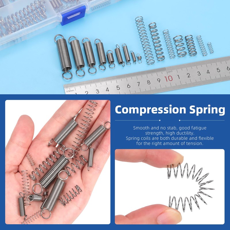 Glarks 128pcs Stainless Steel Extension Springs with Double Hook Sets