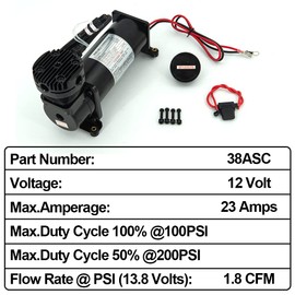 CNRAQR 200PSI 3/8 NPT Heavy Duty Air Train Horn/Air Ride Suspension Compressor with 1/4 NPT Replacement Fittings 12V Black