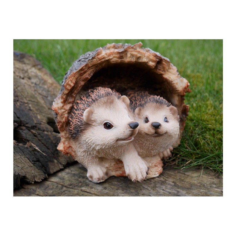 ProdBuy Home Cute Hedgehogs In Log Resin Garden Ornament
