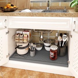 TigeJoy Waterproof Under Sink Mat 37" x 22", Kitchen Cabinet Liner and Drawer Shelf Liners, Protectors for Kitchen Organizers and Storage, Silicone Mat Boot Tray
