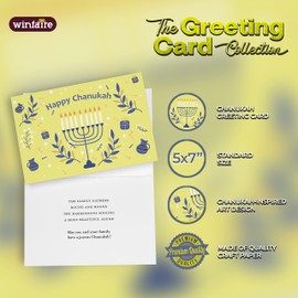 Winfaire Happy Hanukkah Cards - 5" x 7" Chanukah Cards - 5 Pack Happy Chanukah Holiday Greeting Cards with Envelopes - Traditional Design