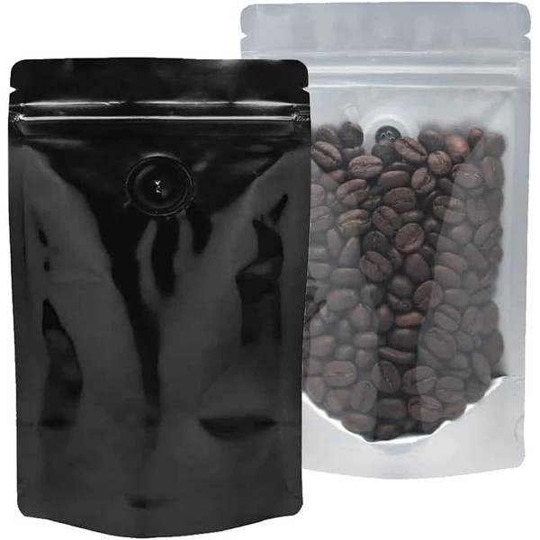 AwePackage 2 lb(32 oz) Black/Clear Stand Up Zipper Pouch Coffee