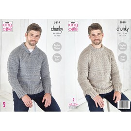 King Cole 5819 Knitting Pattern Mens Round Neck and Collared Sweaters in Big Value Chunky