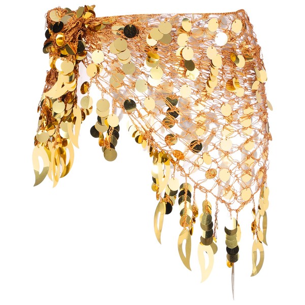 MECCANIXITY Women's Belly Dance Hip Scarf with Sequins Mesh Triangle