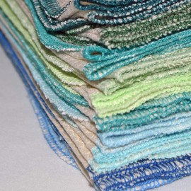 Gina's Soft Cloth Shop 2 Ply 11x12 Inches Organic Cotton Birdseye Paperless Towel Set of 10 Assorted Blues and Greens - Proudly Made in the USA!
