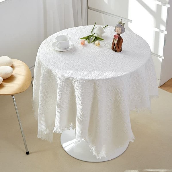 Knitted Tablecloth White Knit Small Tablecloth Knitted Tassel Tablecloth Bedside