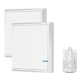 SuperInk 1-Gang Wireless Light Switch with 110V Receiver Kit Outdoor 1600ft Indoor 130ft - Remote Ceiling Lamp LED Bulb - IP54 Waterproof(2 Switch, 1 Receiver)