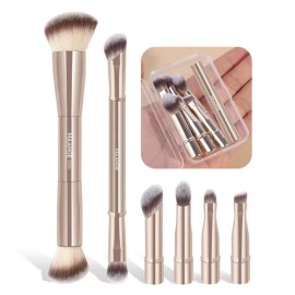 Set De Brochas Para Maquillaje Profesional, Brocha De Maquillaje Con Cabezales Desmontables Y Reemplazab Color Dorado