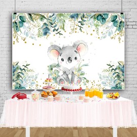 Generic 5x3ft Cute Baby Koala Baby Shower Backdrop Green Ecalyptus Leaves 1st birthday Photo Background Animal Theme Newborn Birthday Party Decoration Supplies Photography Props, 2150-150