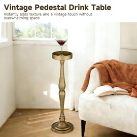 DORMIYA Small Drink Table, Drink Tables for Small Spaces Nightstand Bedroom Couch Chair Vintage Metal Decor, Drink Table Pedestal, Antique Tall Narrow Drink Stand (Classic)