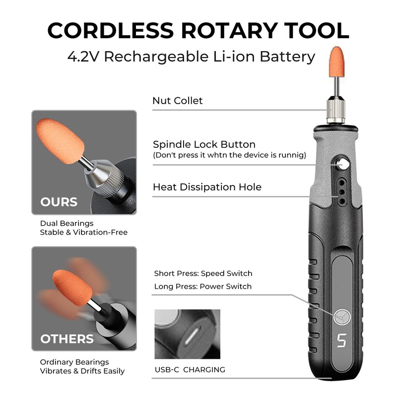 hansmaker 4.2V Cordless Rotary Tool, Powerful 5 Variable Speed,163 Multi-Purpose