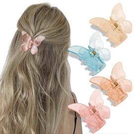 ATODEN Butterfly Hair Accessories - 4 Pcs Transparent Acrylic Claw Clips for Women's Thick, Thin, and Medium Hair