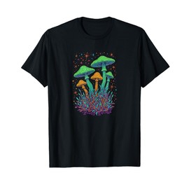 Psychedelic Glowing Mushroom Art | Blacklight Forest Fungi T-Shirt