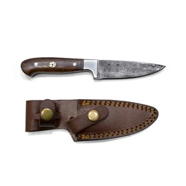 Titan International Knives 8" Damascus Steel Chef Knife| Handmade Sharp Cooking Kitchen Paring Knife | Handmade 1095 4340 Carbon Mix Hand Pounded | Walnut Wood Handle with Leather Sheath