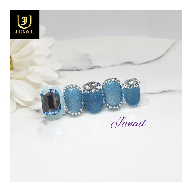 Blue Topaz Handmade Nail Tips - Long Round Square /