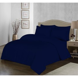 100% Egyptian Cotton Duvet Cover Set |200 Thread Count Plain Dyed Duvet Quilt Cover Set With Free Pillowcases| Non-Iron Easycare Bedding Set - Single Double King Super King Sizes (Navy, Single)
