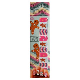 NPW (1) Sheet Scratch & Sniff Nail Wraps - Watermelon Scented - Holiday Edition - Gingerbread Man, Polka Dots, and Chevrons in Pale Pink, Blue, and Yellow