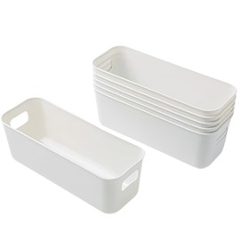 SOCOHOME Aufbewahrungsbox Kunststoff 28 cm,6 Stück Aufbewahrungskorb mit Griffen,Klein Organizer Box für Badezimmer Regal Küchenschrank Regal Kunststoffbox (Weiß)