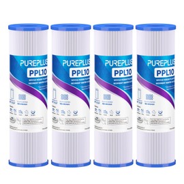 PUREPLUS 50 Micron 10"x2.5" Whole House Pleated Sediment Filter for Well Water, Replacement Cartridge for Universal 10 inch RO System, W50PE, WFPFC3002, SPC-25-1050, FM-50-975, 801-50, WB-50W, 4Pack