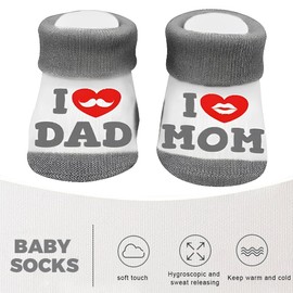 AFCJLTO Cotton Non-Slip Socks Baby Gifts for Birth, Baby Cotton Socks Cute Socks I Love Mum + I Love PaPa Newborn Toddler Boys Girls Cotton Small Socks