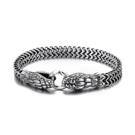 Klapgo Gothic Silver Snake Head Bracelet for Men