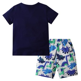 GEMCYN Boys 2 Pieces Outfits Dinosaur Short Sleeve T Shirts Tops & Shorts Toddler Children Kids Outfits Set + Bucket Sun Hat