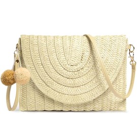 IUJWDA Bolsa de Playa para Mujer,Bandoleras tejidas para mujer,Tejidas Crossbody,Correa de Hombro Ajustable Bolsa de Mano Casual para Playa para Viaje Picnic Vacaciones y Compras (Blanquecino)