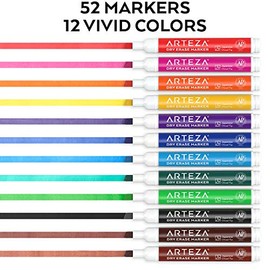 ARTEZA - Marcadores de borrado en seco, paquete de 52, punta de cincel, 12 colores surtidos con tinta de bajo olor, bolígrafos de pizarrón blanca