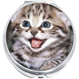 NewCharms Kitty Cat Compact with Mirrors - Perfect Pocket and Purse Size Folding Mirror for Applying Make Up Anywhere