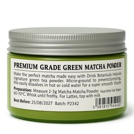 Premium Grade Green Matcha Powder | 100% Natural & Pure Green Tea Powder | Smooth Taste & Vibrant | 30+ Servings | 30 Grams, 1.058 oz | PET Recyclable Jar | Drink Botanicals Ireland