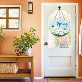 Hello Spring Daisy Bees Door Sign (12 Inch),Spring Welcome Door Sign, Flower Front Door Welcome Sign, Spring Wall Sign, Spring Wood Hanger Sign, Spring Door Decorations -CJMP03
