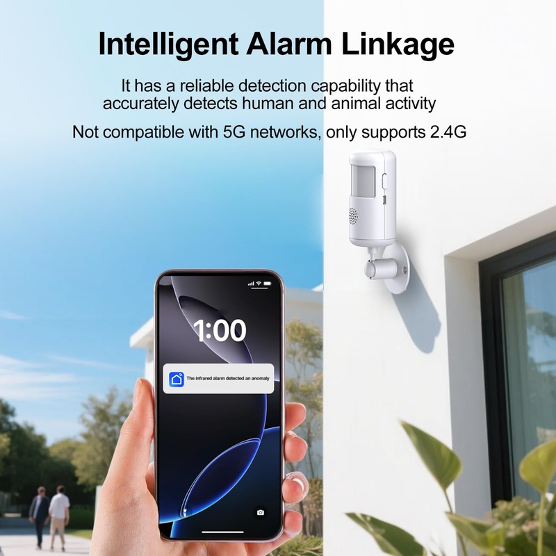 WiFi Infrared Motion Sensor Alarm, Phone and Text Notifications(Value-Added Service),