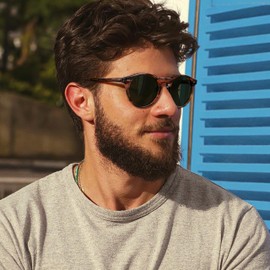 CARFIA Mens Sunglasses Retro Polarised Eyewear UV400 Protection Round Frame in Acetate