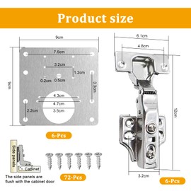 Pack of 6 Hinges for Cabinet Doors, 105 Degree Cabinet Hinge with 6 Hinges Repair Plate and Screws, Pot Hinge with Hydraulic Spring Pot Hinges for Furniture, Kitchen Cabinet, Wardrobe