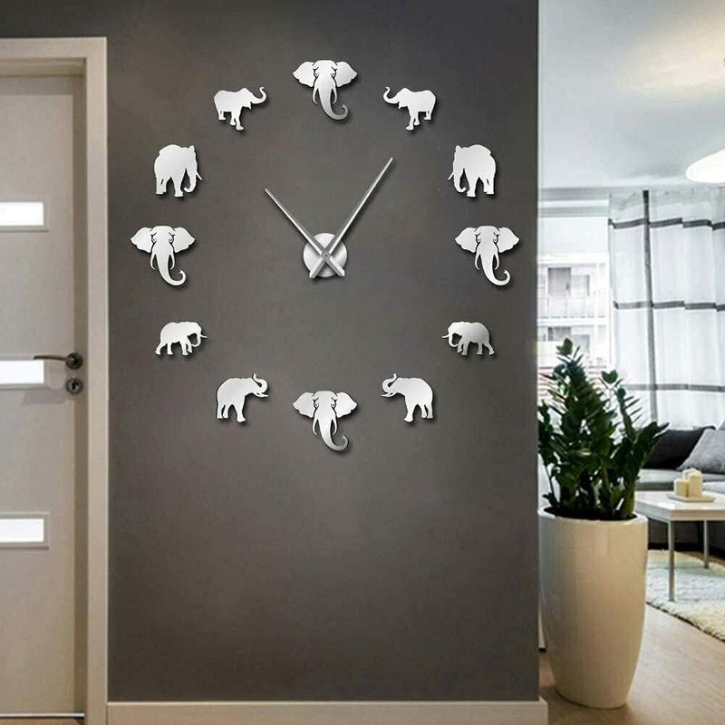 King Live Large DIY Elephant Wall Clock Mirror Effect Wall