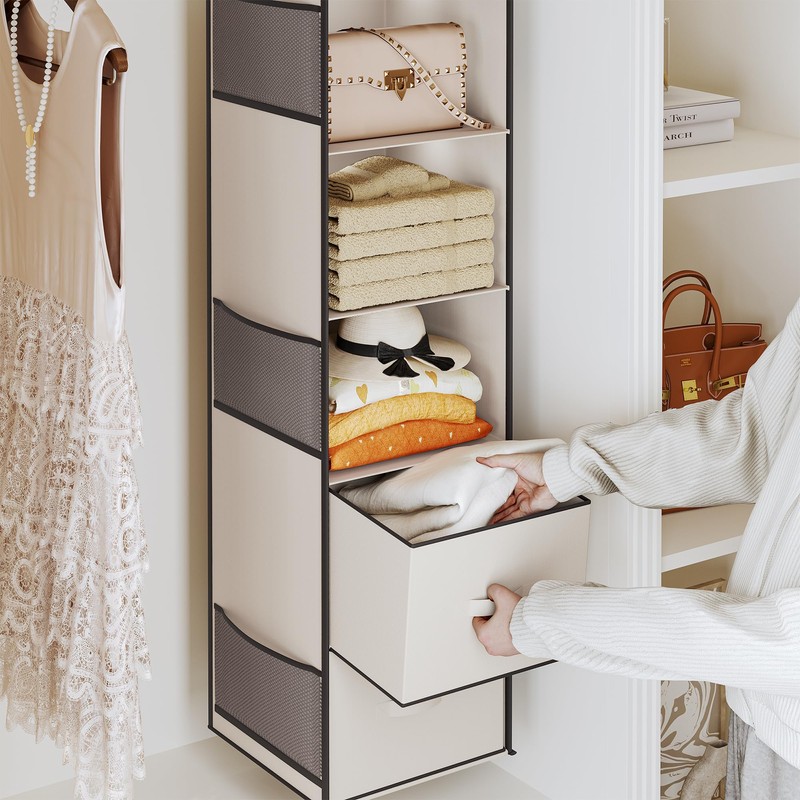 YOUDENOVA Hanging Closet Organizer, 5 Tier Hanging Closet Shelves with