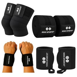 KIT de Rodilleras + Muñequeras de compresión elásticas para entrenamiento, gym, fitness y levantamiento de pesas|Bandas deportivas unisex|Vendas y cor