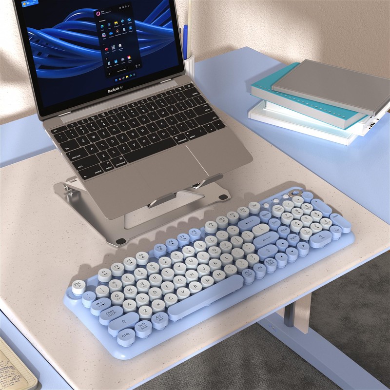 COVEVA Wireless Bluetooth Keyboard, Full Size Retro Round Keycaps(Blue)