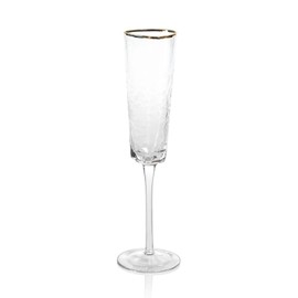 Zodax Aperitivo Triangular Stemware or Glassware - Clear with Gold Rim - Set of 4 Champagne Flutes