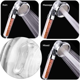 Hand Shower, Filter Shower Head with 3 Water Outlet Modes, Shower Head with Increased Water Pressure, Shower Head with ion Filter and Scale Filter